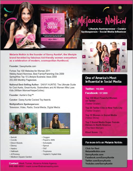 Melanie Notkin_One Sheet August 2011 image Melanie Notkin_Savvy Auntie_One Sheet